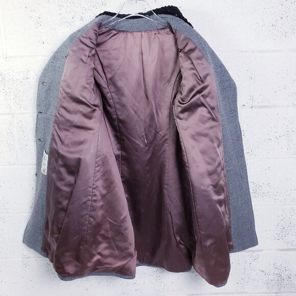 Vintage Curly Lamb Fur Wool Coat Double Breasted Knee Length Coat Gray  Medium - Picture 7 of 16